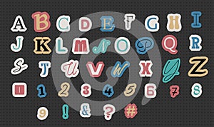 Newspaper letters, numbers and punctuation marks collection. Vintage isolated vector illustration