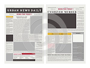 Newspaper page template. Header and article. Headline news. Online newsletter column. International economy. Blank photo