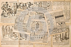 Newspaper pages with antique advertising