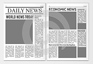 Newspaper pages template. News paper headline vector mockup. Tabloid journal simple background. Newsprint modern style