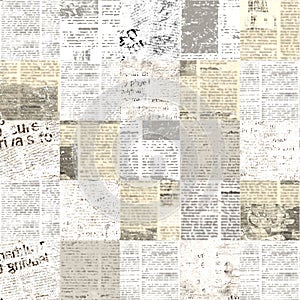 Newspaper paper grunge newsprint patchwork seamless pattern background