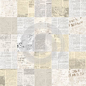 Newspaper paper grunge newsprint patchwork seamless pattern background