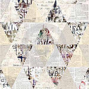 Newspaper paper grunge newsprint patchwork seamless pattern background