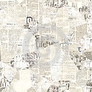 Newspaper paper grunge newsprint patchwork seamless pattern background