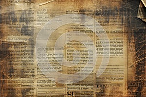 Newspaper paper grunge vintage old aged texture background Unreadable news horizontal page with place for text