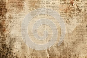 Newspaper paper grunge vintage old aged texture background Unreadable news horizontal page with place for text