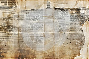 Newspaper paper grunge vintage old aged texture background Unreadable news horizontal page with place for text