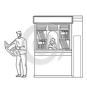 Newspaper Reading Man Near Street Newsstand Vector