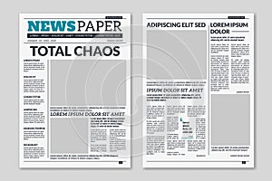 Newspaper template. Column articles on newsprint background. Pressed paper newspaper sheets with headline. Vector