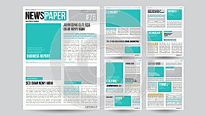 Newspaper Template Vector. Financial Articles, Business Information. Opening Editable Headlines Text Articles. Realistic