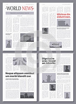 Newspaper. Wireframes front pages of brochures or paper magazine graphic design layout garish vector templates