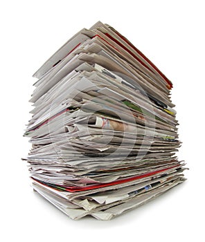 Newspapers stack isolated on white background, inclusive clipping path without shade.