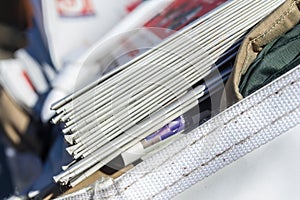 Newspapers stacked in bike delivery sack bag