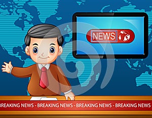 Newsreader is broadcasting on TV