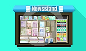 Newsstand glass window icon, flat style