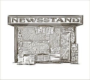 Newsstand. Hand drawn press kiosk.