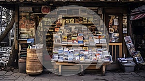 A newsstand with newspapers and magazines. Generative AI