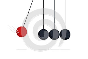Newton cradle. Vector islated illustration. Sphere hanging  on threads and hiting other. Business team concept. Stock vector
