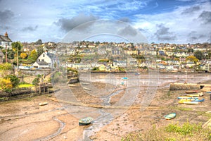 Newton Ferrers Devon viewed from Noss Mayo in colourful HDR