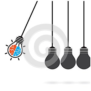 Newton's cradle concept on background,creative light bulb Idea c