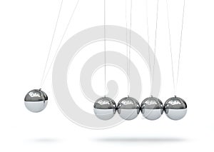 Newton`s Cradle - Five Silver Chrome 3D Metallic Pendulum.