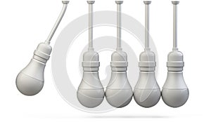 Newton`s cradle made of light bulbs, teamwork  leadership concept icon