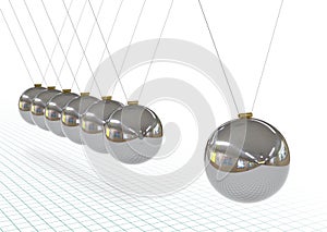 Newton`s Cradle - Metallic, Silver, Chrome 3D Pendulum.