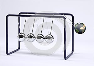 Newton`s cradle with planet earth