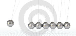 Newton`s Cradle - Seven Metallic, Silver, Chrome 3D Pendulum.