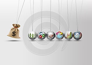 Newtons cradle - money bag