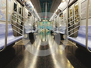 Newyork city :subway car interior with color seats - image photo