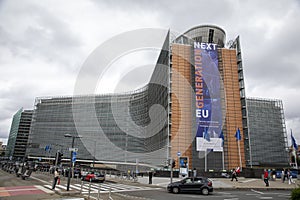 `Next Generation EU` banner on the front of the headquarters of the European Commission