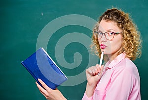 Next school year. Girl prepare for exams. happy student in glasses at blackboard. girl teacher at private lesson. essay