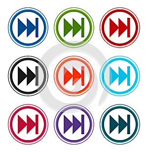 Next track playlist icon flat round buttons set illustration design