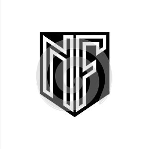 NF Logo monogram shield geometric white line inside black shield color design