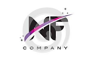 NF N F Black Letter Logo Design with Purple Magenta Swoosh