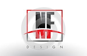 NF N F Logo Letters with Red and Black Colors and Swoosh. photo