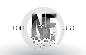 NF N F Pixel Letter Logo with Digital Shattered Black Squares photo