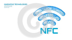 NFC 3D logo low poly. Wireless banking online payment system. Contact checkout retail shopping business finance vector