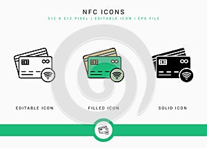 NFC icons set vector illustration with solid icon line style. Wireless payment concept.