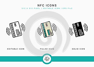 NFC icons set vector illustration with solid icon line style. Wireless payment concept. Editable stroke icon on isolated