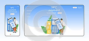 NFC payment adaptive landing page flat color vector template