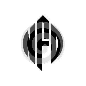 NFO circle letter logo design with circle and ellipse shape. NFO ellipse letters with typographic style. The three initials form a