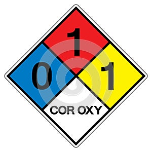 NFPA Diamond 704 0-1-1 COR OXY Symbol Sign, Vector Illustration, Isolate On White Background Label. EPS10