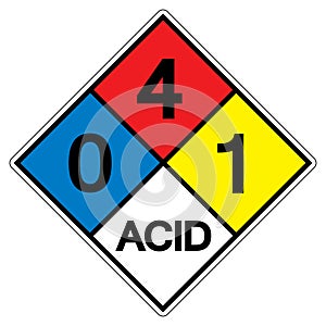 NFPA Diamond 704 0-4-1 ACID Symbol Sign, Vector Illustration, Isolate On White Background Label. EPS10 photo