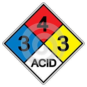 NFPA Diamond 704 3-4-3 ACID Symbol Sign, Vector Illustration, Isolate On White Background Label. EPS10 photo
