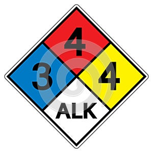 NFPA Diamond 704 3-4-4 ALK Symbol Sign, Vector Illustration, Isolate On White Background Label. EPS10 photo