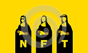 NFT art collection with Mona Lisa. Flat minimalistic NFT character set with Mona Lisa silhouette