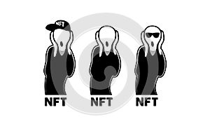 NFT art collection with The Scream picture. Black and white NFT character set with screaming silhouette by Edvard Munch