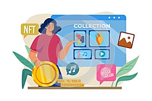 NFT collection Illustration concept on white background